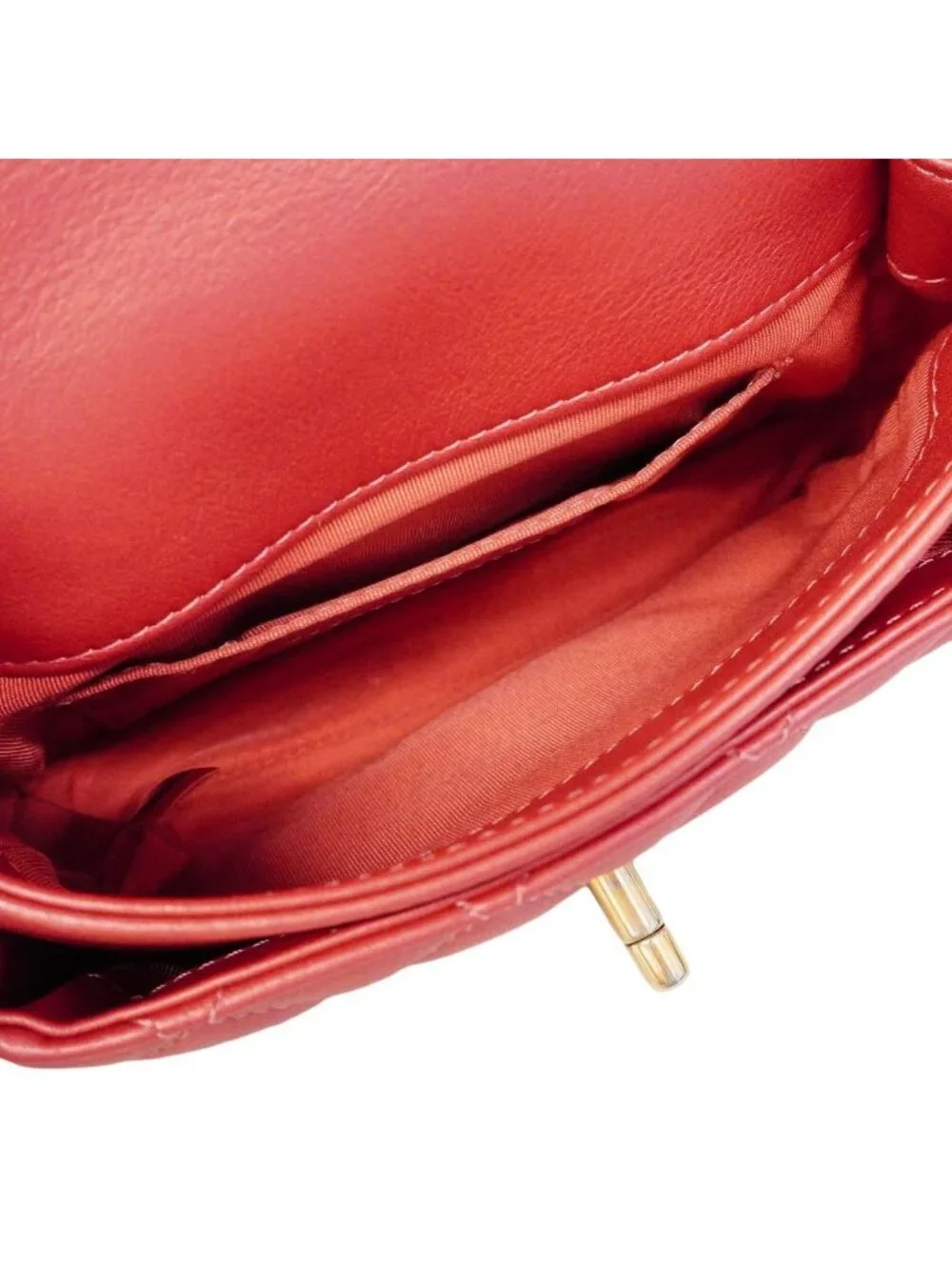 Chanel Handbag Quilted Leather Red Champagne Gold 2-Way